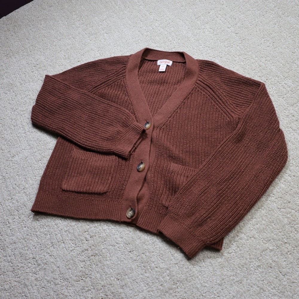 Cat & Jack Kids Brown Shaker Stitch Button Front Cardigan Sweater Size M 8